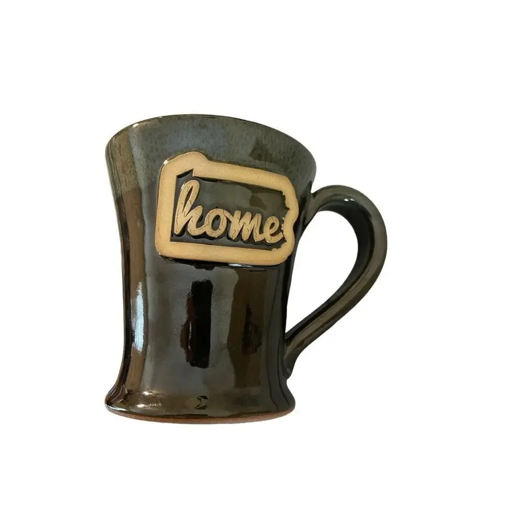 Pennsylvania “HOME” Ceramic Dark Green Stonewear Coffee Mug EUC Made in USA